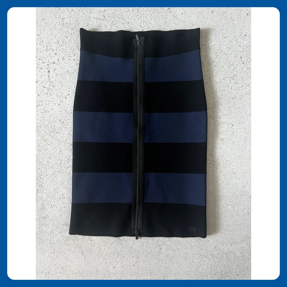 BCBGMAXAZRIA Black & Blue Striped Pencil Skirt Women's Career Elegant - Picture 3 of 6